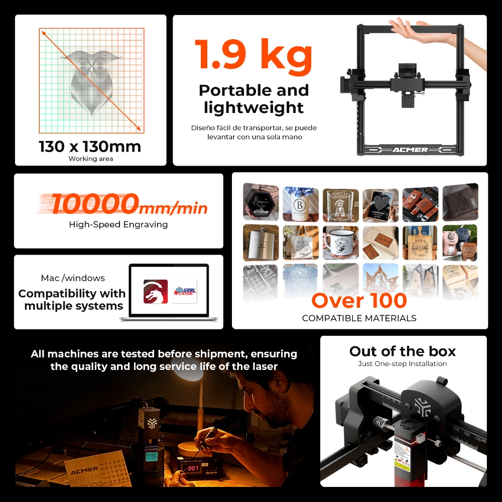ACMER S1 6W/3.5W/2.5W Mini Dra - Industrial Handheld Laser Engraver recensie en prijs
